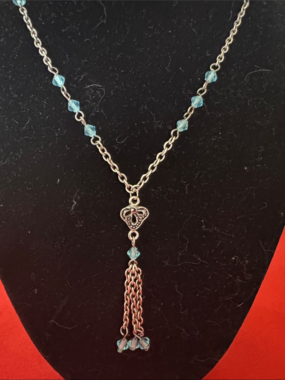 Elegant Silver Tone Blue Beaded Necklace